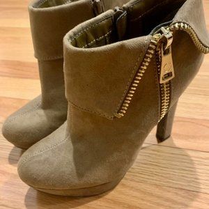 G by Guess Tan Suede Heeled Platform Bootie 6M